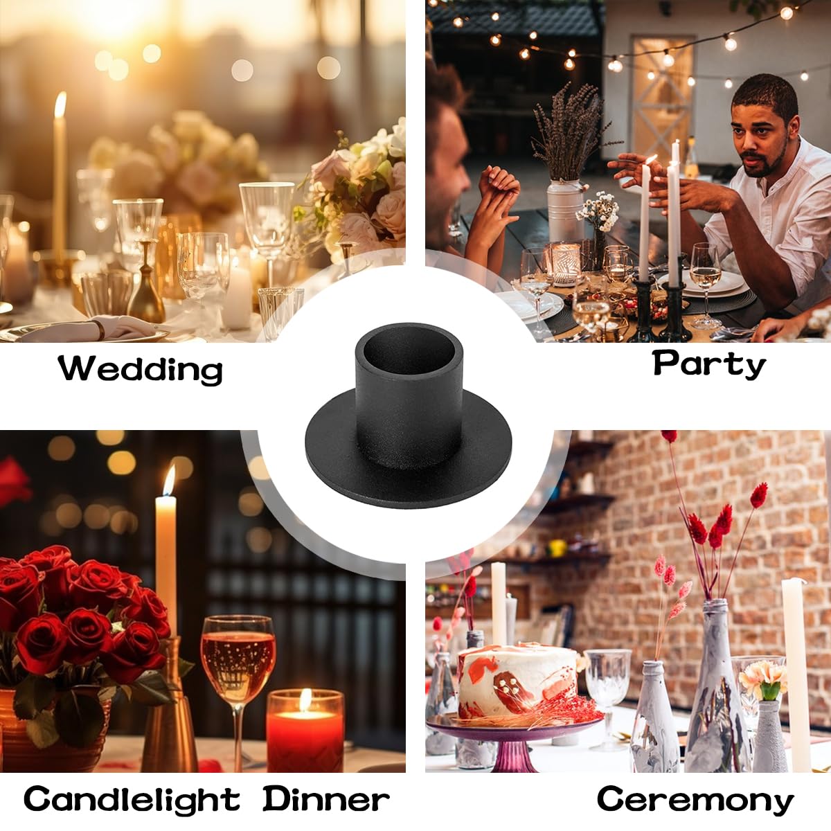 Candle Holder, 4 PCS Matte Black Iron Candlestick Holders Centerpieces for Home Decoration, Party, Wedding Anniversary, Housewarming Gift