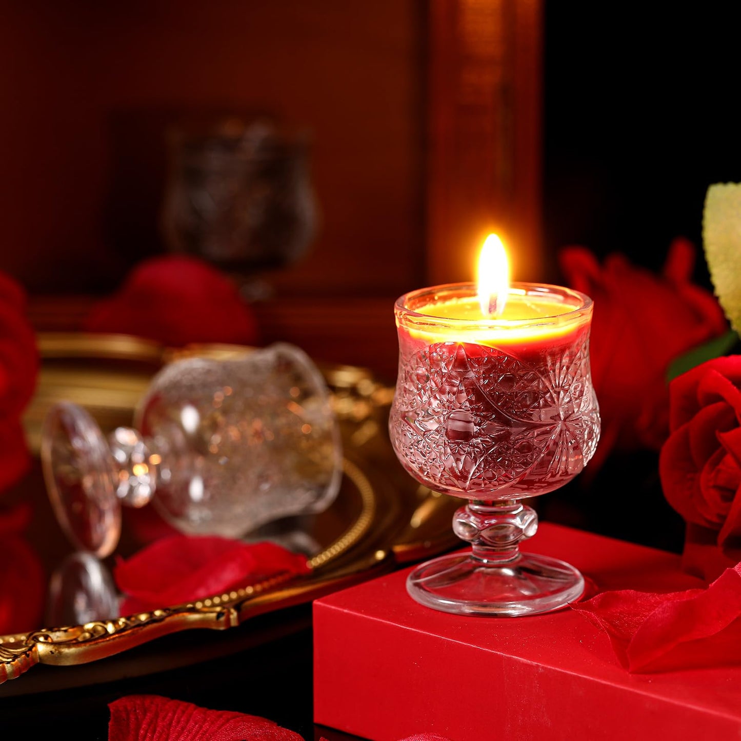 Tisancy Tiny Low Temperature Candles -Wine Red Goblet Shaped Body Safe Scented Tea Lights, Low Heat Decorative Candles for Lover, Couples, Home, Valentines Gifts, Wedding & Romantic Ambiance