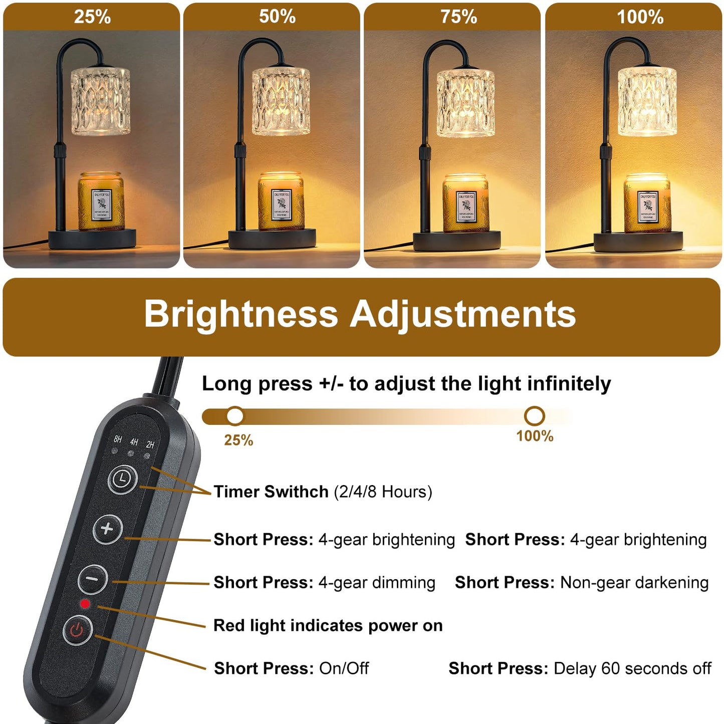 Briever Dimmable Candle Warmer Lamp with Timer, Height Adjustable Electric Candle Wax Warmer, Christmas Birthday Gifts for Women Mom, House Warming Gifts New Home Decor, Black Base with Glass Shade