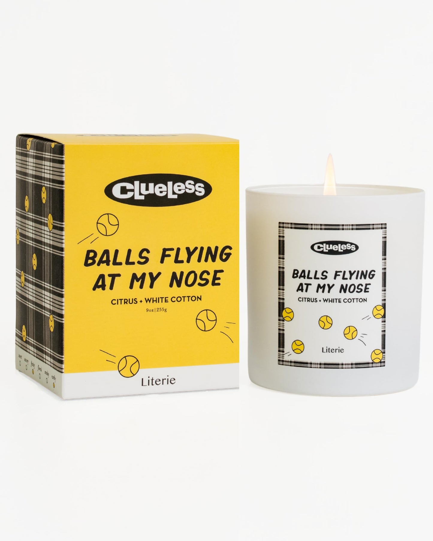 Literie Clueless Inspired Scented Candle: Balls Flying at My Nose - Citrus and White Cotton Scent, 9oz, 50 Hour Burn, Vegan Soy & Coconut Blend Candle for Home Decor, Gift for Women & Men