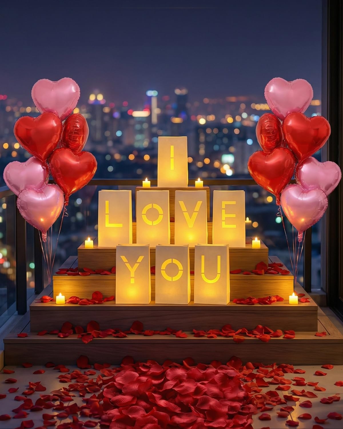 JZLiner I Love You Light Up Letters Include Fake Rose Petals and Led Candles Heart Balloons Set Room Decor Proposal Decorations