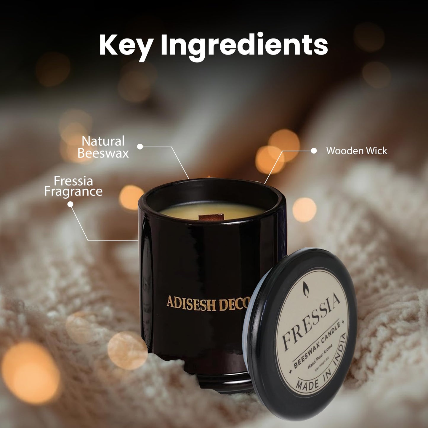 Adisesh Decor Long-Lasting Fressia Bees Wax Candle | Scented Candles for Home Decoration | 70+ Hour Burn Time Hand-Poured in Glass Jar | Bright, Uplifting, and Slightly Fruity Fragrance