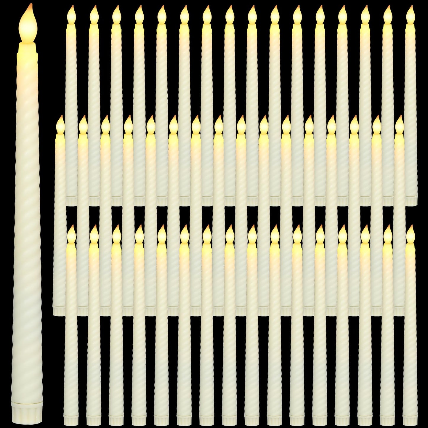 Retisee 50 Pack Easter Flameless Taper Candles 10.6" Spiral Battery Operated Bulk Pastel LED Taper Candles Flickering LED Candlesticks for Easter Wedding Dinner Table Home Decor(Ivory)