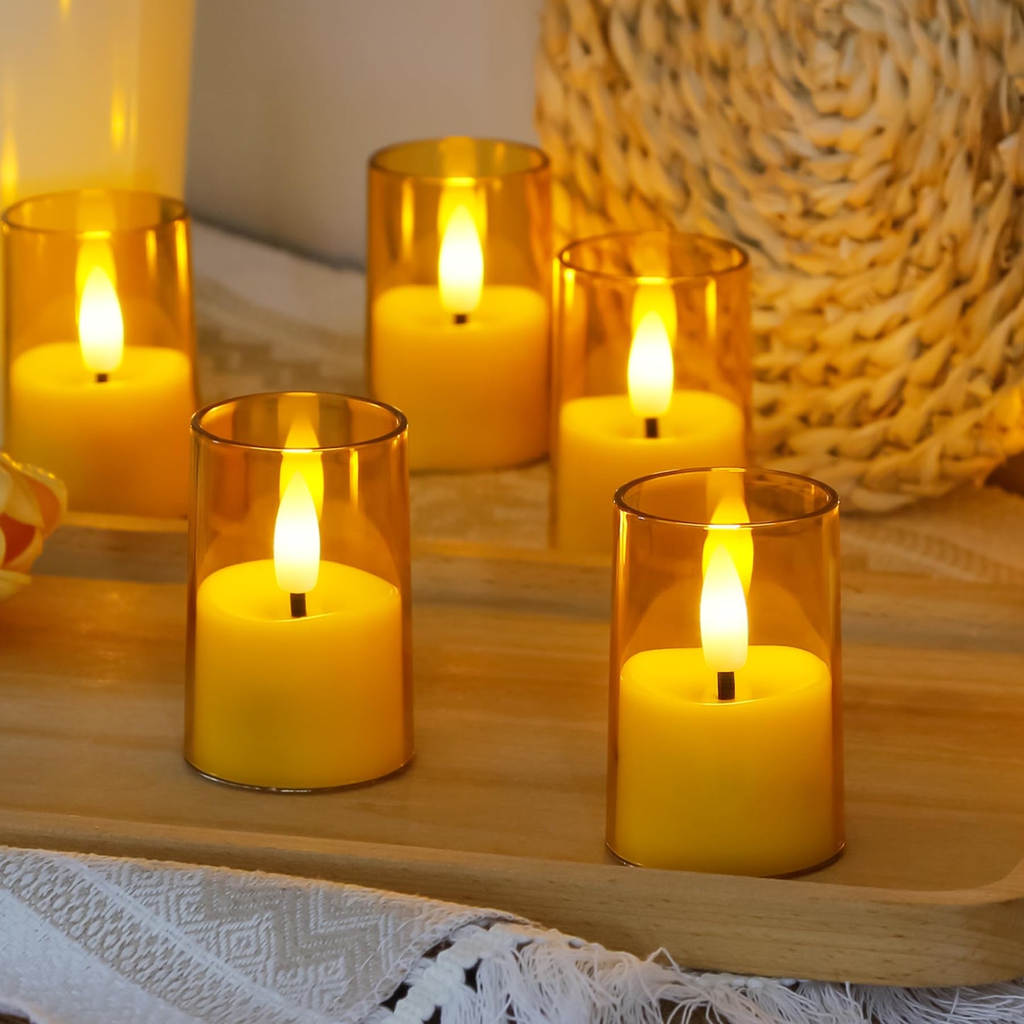 Zevanor Flameless Small Tea Light LED Candles, Acrylic Battery Operated Votive 1.7" x2.5" with Remote Control and Timer, Tealight Amber Flickering Warm Light Pack of 8 Electric Long Lasting