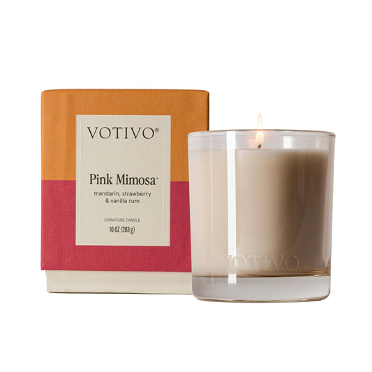 Votivo Pink Mimosa 10 oz Signature Candle | Soy Wax Blend | Luxury Glass Jar Scented & Box | Home Decor | Gifts | Highly Scented