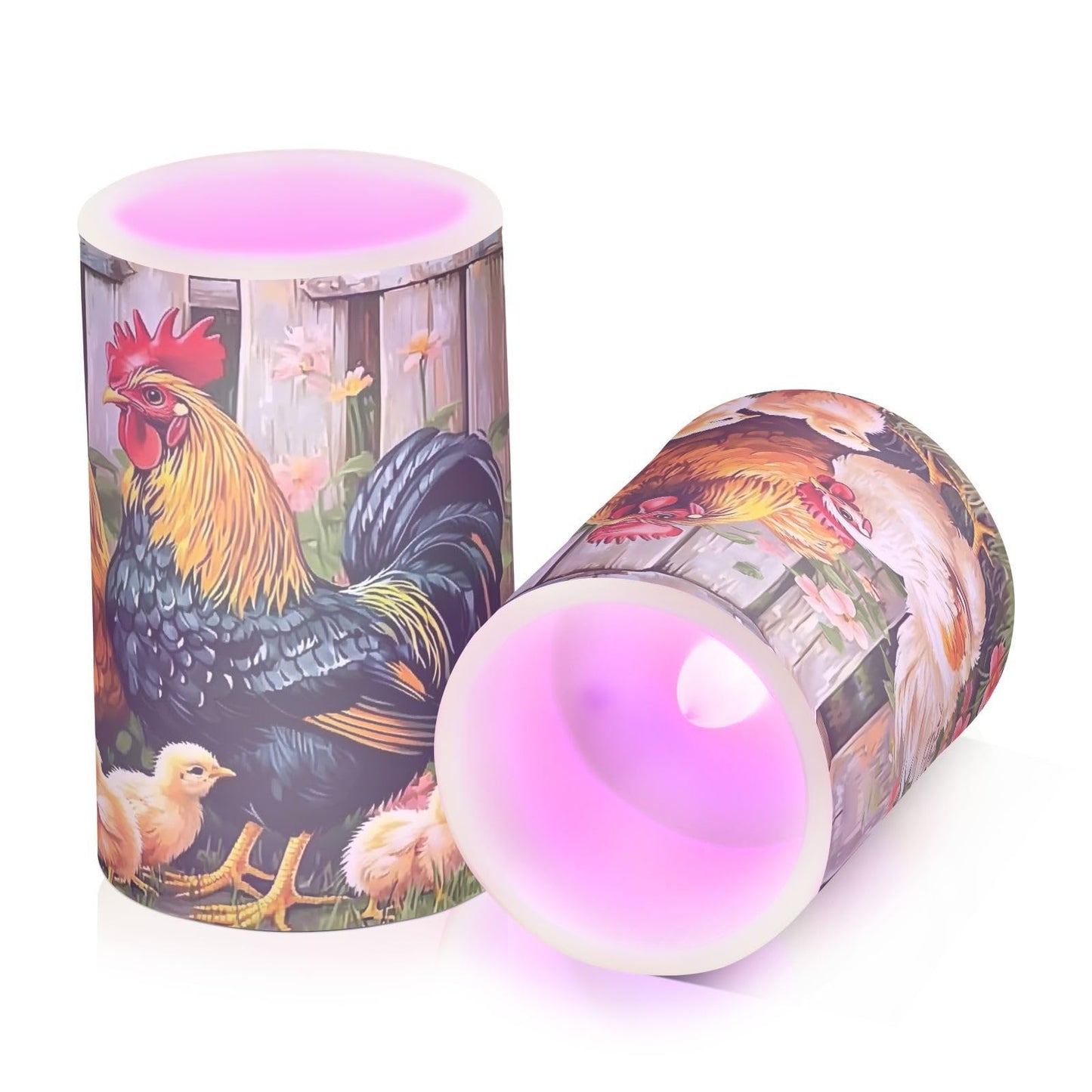 ALAZA Rooster Chicken Hen Garden Farm Flameless Candles Flickering LED Candles with Remote Timer Battery Operated Pillar Candles Set of 2 for Dinner Holiday Decor