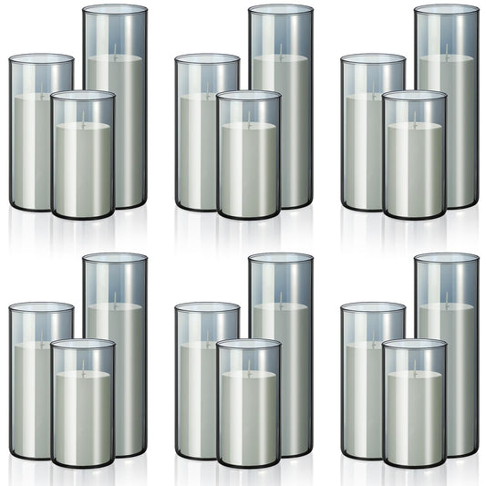Shihanee 36 Pcs Pillar Candles and Glass Cylinder Vases Tall Cylinder Holders for Pillar Candles Wedding Centerpieces, Total 18 Sets(2.6'' X 4.7'', 5.9'', 7.9'',Smoke Gray,White)