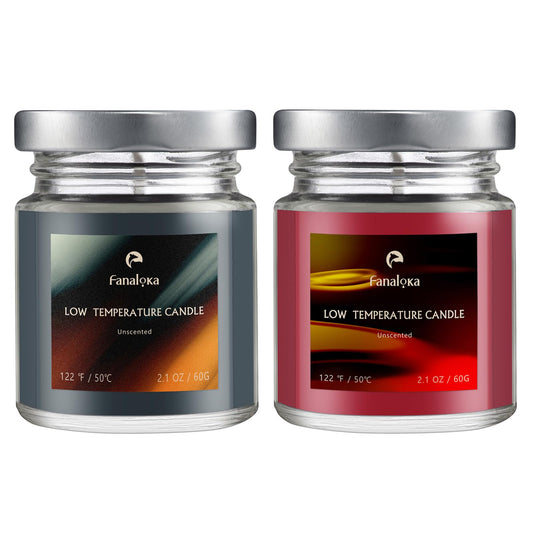Low Temperature Candles Sets, Low Heat Body Safe Candles, Unscented, Black & Red (4.2 oz Variety Pack, 2 Pack)- FANALOKA