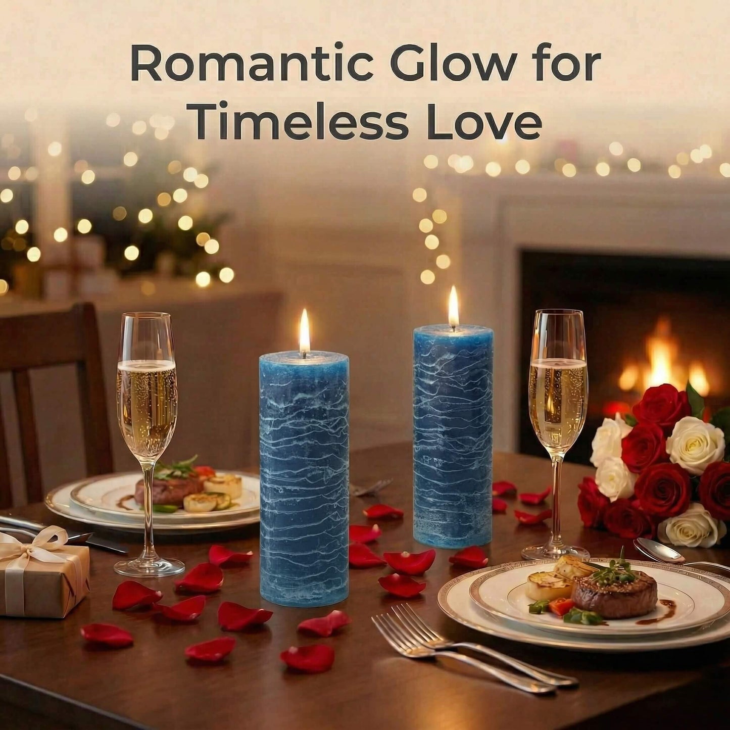 Richland Set of 3 Pillar Candles 3" x 6" Unscented (Navy Blue Rustic) for Weddings Home Holidays Relaxation Spa Church