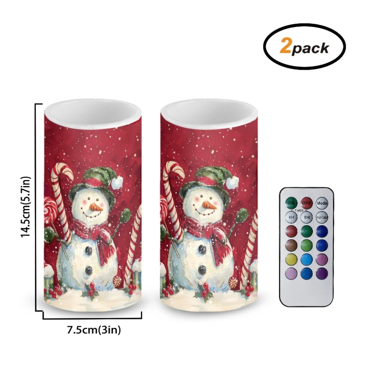 Luarisgur Christmas Snowman Flameless Candles with Remote Red Christmas Decorations Battery Candles Flickering LED Candles with Remote for Home Party Holiday Xmas Decor Electric Fake Candles