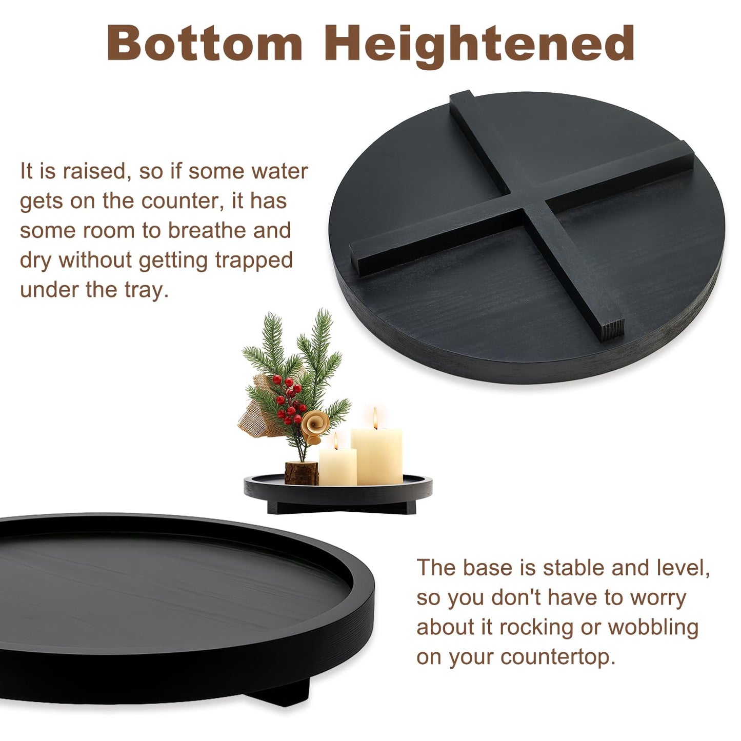 Large Decorative Wooden Tray for Kitchen Counter Bathroom Sink Vanity Trays Round Wood Riser Candle Pedestal Stand for Perfume Soap Tray Round Dining Coffee Table Modern Farmhouse Decor Tray