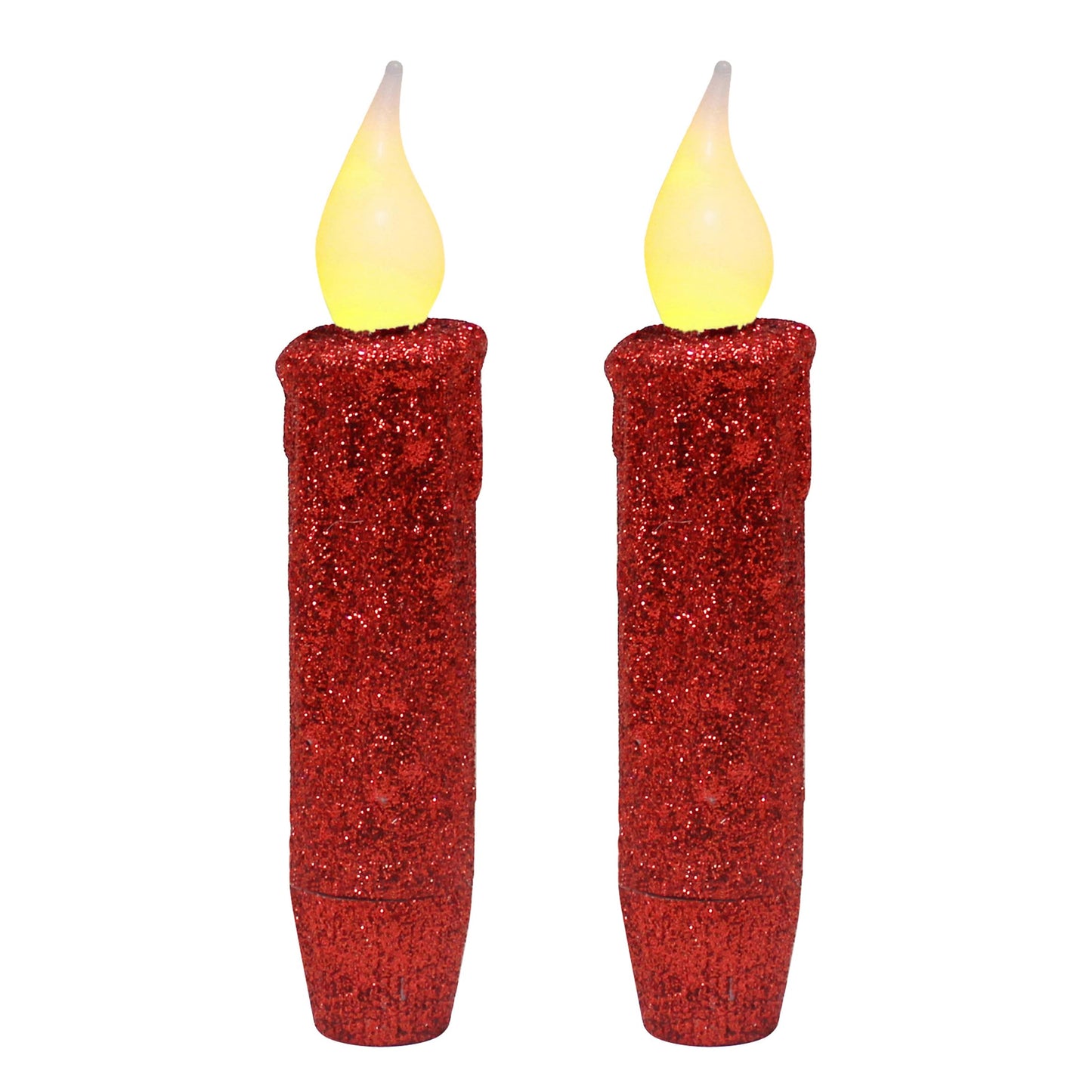 CVHOMEDECO. Glitter Flameless Candles Flickering Battery Operated LED Taper Candles with Timer for Home, Wedding, Halloween, Christmas Decor. Red, 4-3/4 Inch, Set of 2