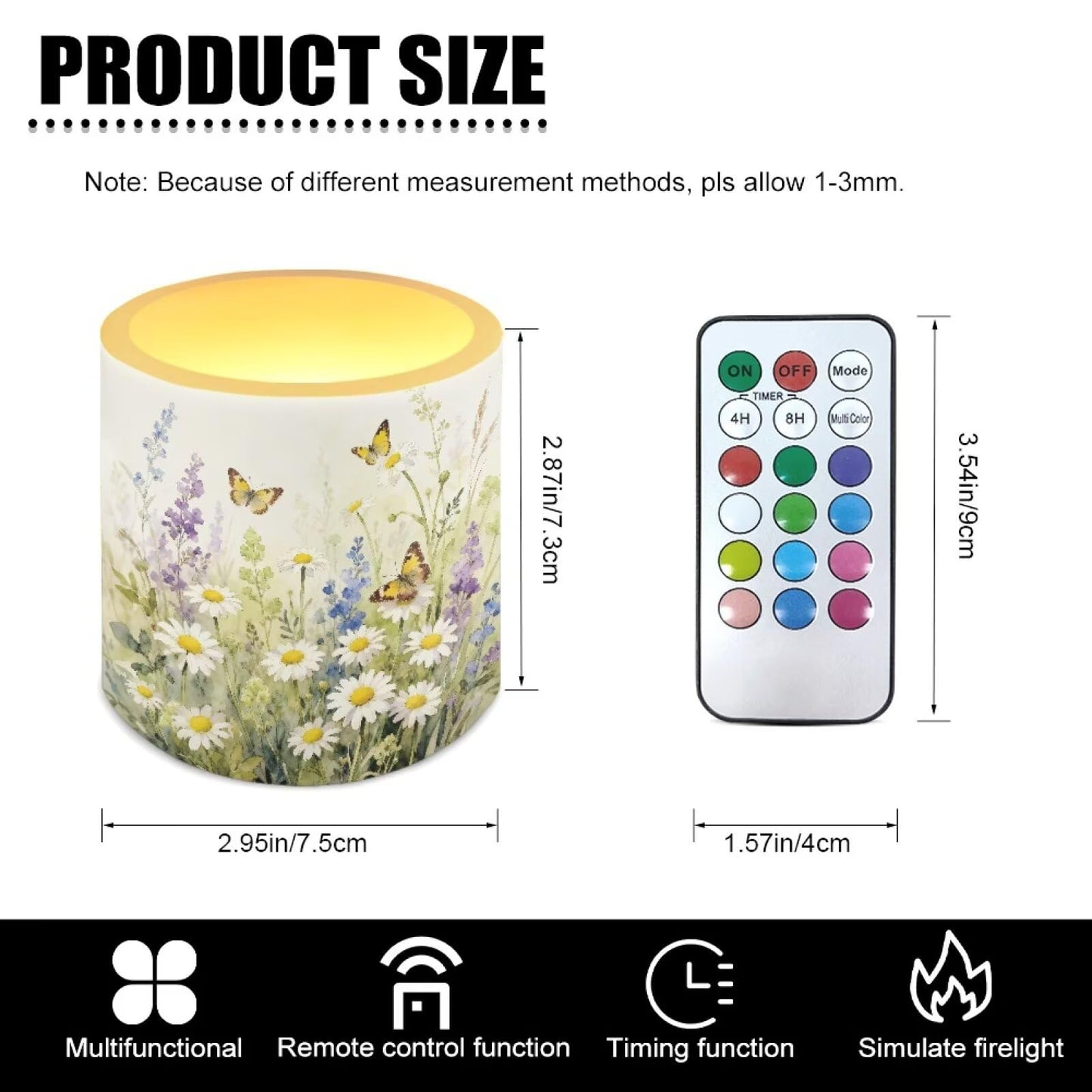 Merkmak Battery Operated Flameless Candles with Remote and Timer Daisy Butterfly LED Pillar Candles for Banquet, Gathering, Home Decoration Battery Tealights