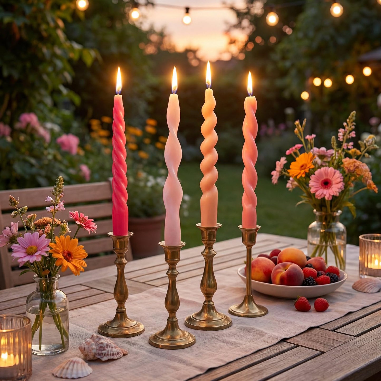 Nuanchu 4 Pcs Twisted Taper Candles Wax Unscented Smokeless Spiral Swirl Candlesticks for Wedding Holiday Dinner Party Home Decorations(7.87 Inch,Pure,Pink)