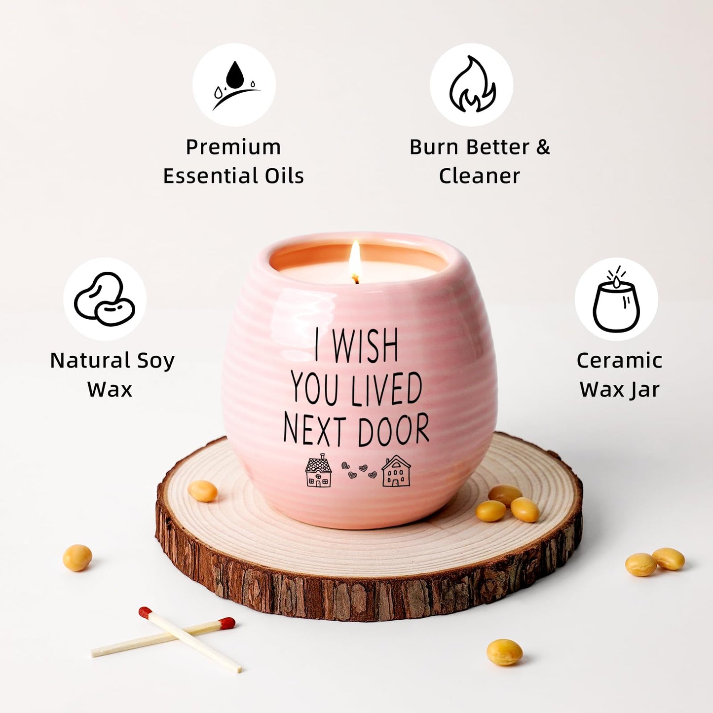 Best Friend Birthday Gifts for Women, Birthday Gifts for Women, BFF, Bestie, Her, Best Friend, 10 Oz Handmade Ceramic Candle Jar, I Wish You Lived Next Door, Lavender Candles, Long Distance Gift