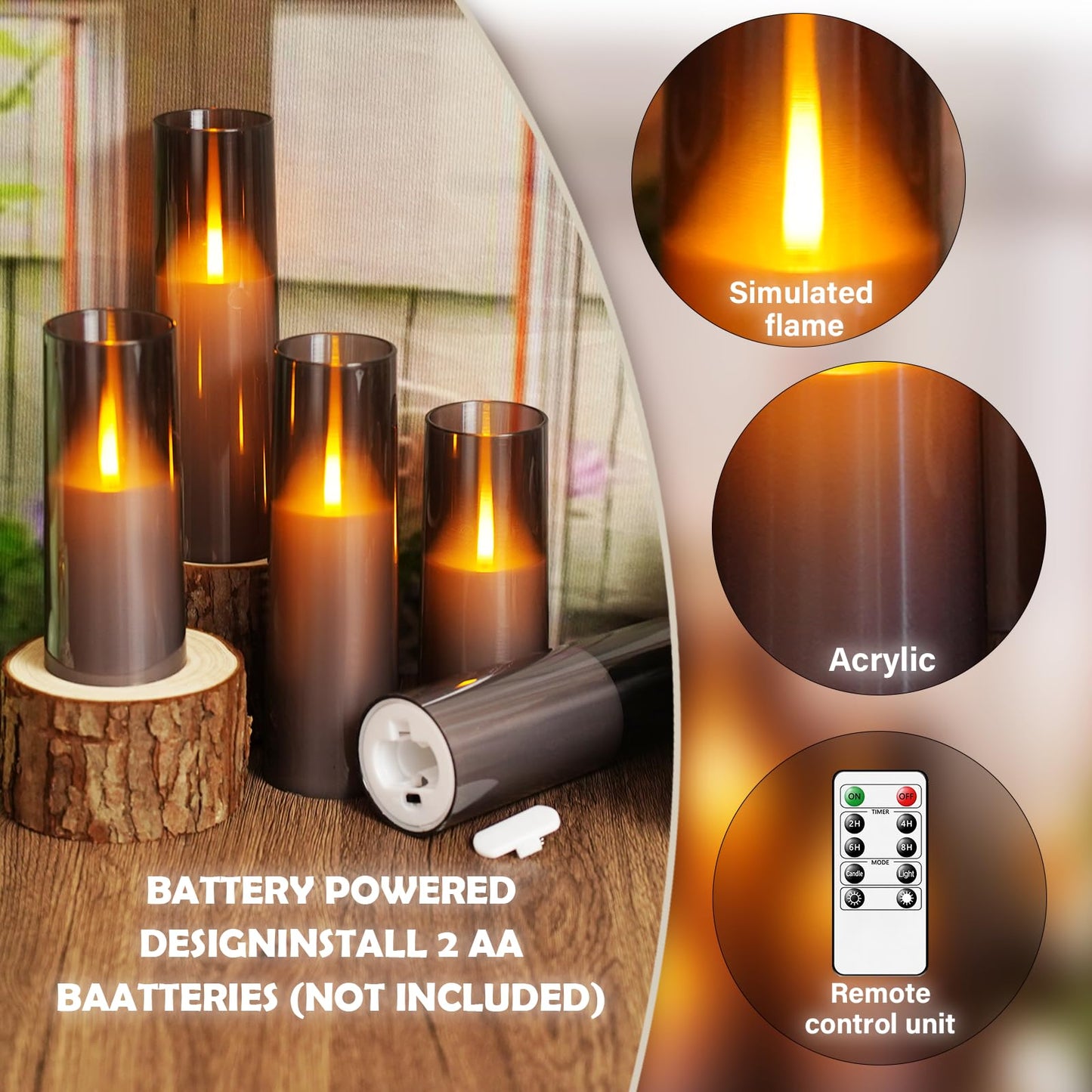 kakoya Flameless LED Candles Upgraded Realistic Flickering Flame,7Pcs Battery Operated Candles with Remote Timers,LED Pillar Candles for Home Decor,Christmas,and Parties（Grey）