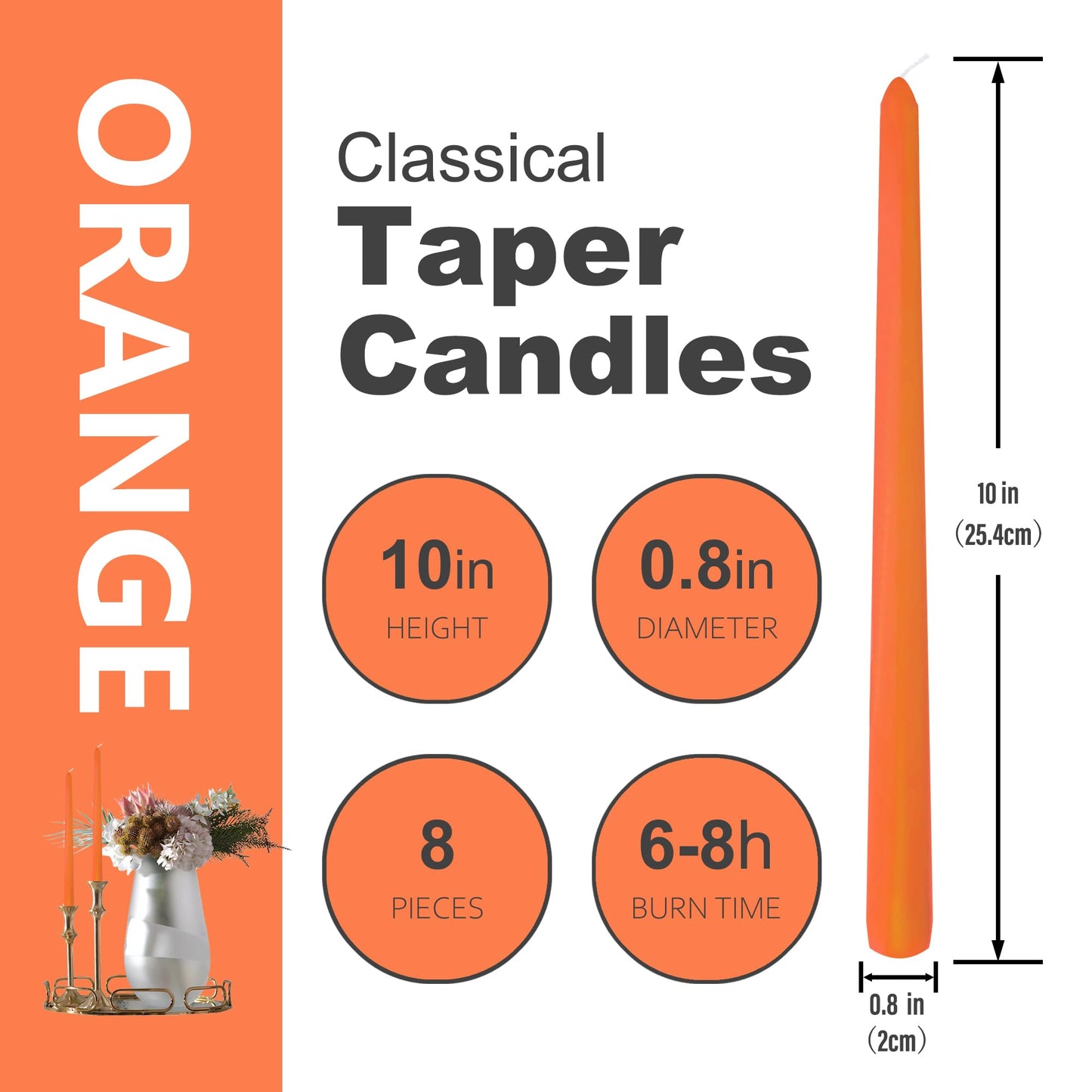 8 Pack 10 Inch Thanksgiving Candles Orange Taper Candles For Fall Home Decor Harvest Festival and Halloween Decor