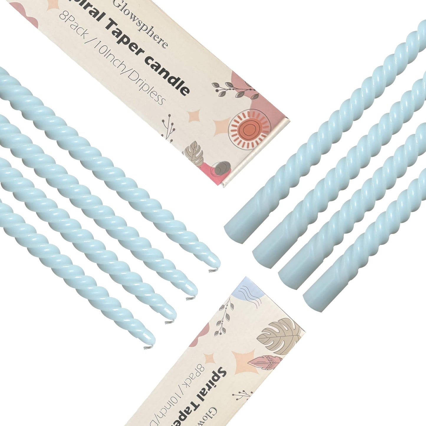 8 Pack 10 Inch Baby-Blue Spiral Taper Candle Set, 7/8 Inch Unscented Driples Candlesticks for Home Decoration, 6-7 Hours Burn