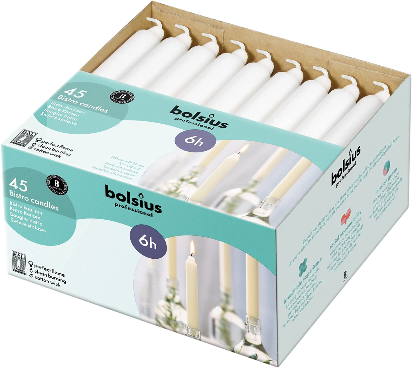 BOLSIUS White Household Candles 7 Inch Dinner Candlesticks - 45 Count Bulk Pack - 6+ Hours Clean Burning - Premium European Quality - Shabbat Candles - No Palm Oil - 0% Animal Fat - Emergency Candle