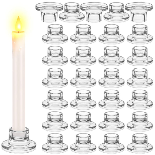 30 Pcs Glass Taper Candle Holders Candlestick Holders Clear Short Tapered Candle Holder Bulk, Elegant Glass Candle Sticks Set for Wedding Christmas Table Centerpiece Clear