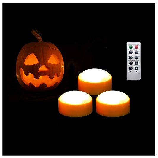3 PCS Halloween Pumpkin Lights with Remote and Timer Battery Operated LED Decorative Bright Flickering Flameless Candle Set Bulk for Jack-O-Lantern Décor Party Home Christmas Decorations, Orange Color