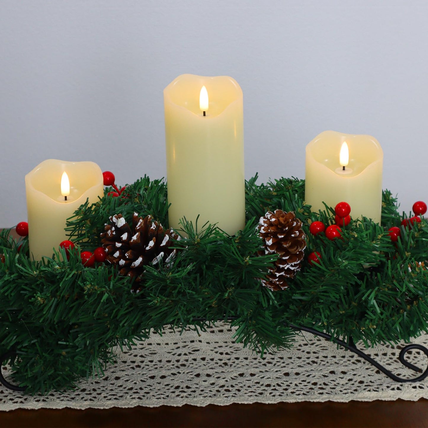 Warmhere Flickering Flameless Candles, Realistic LED Candles Battery Operated with Remote and Timer, Ivory Real Wax Pillar Candle for Christmas Home Wedding Party Decorations, Set of 3
