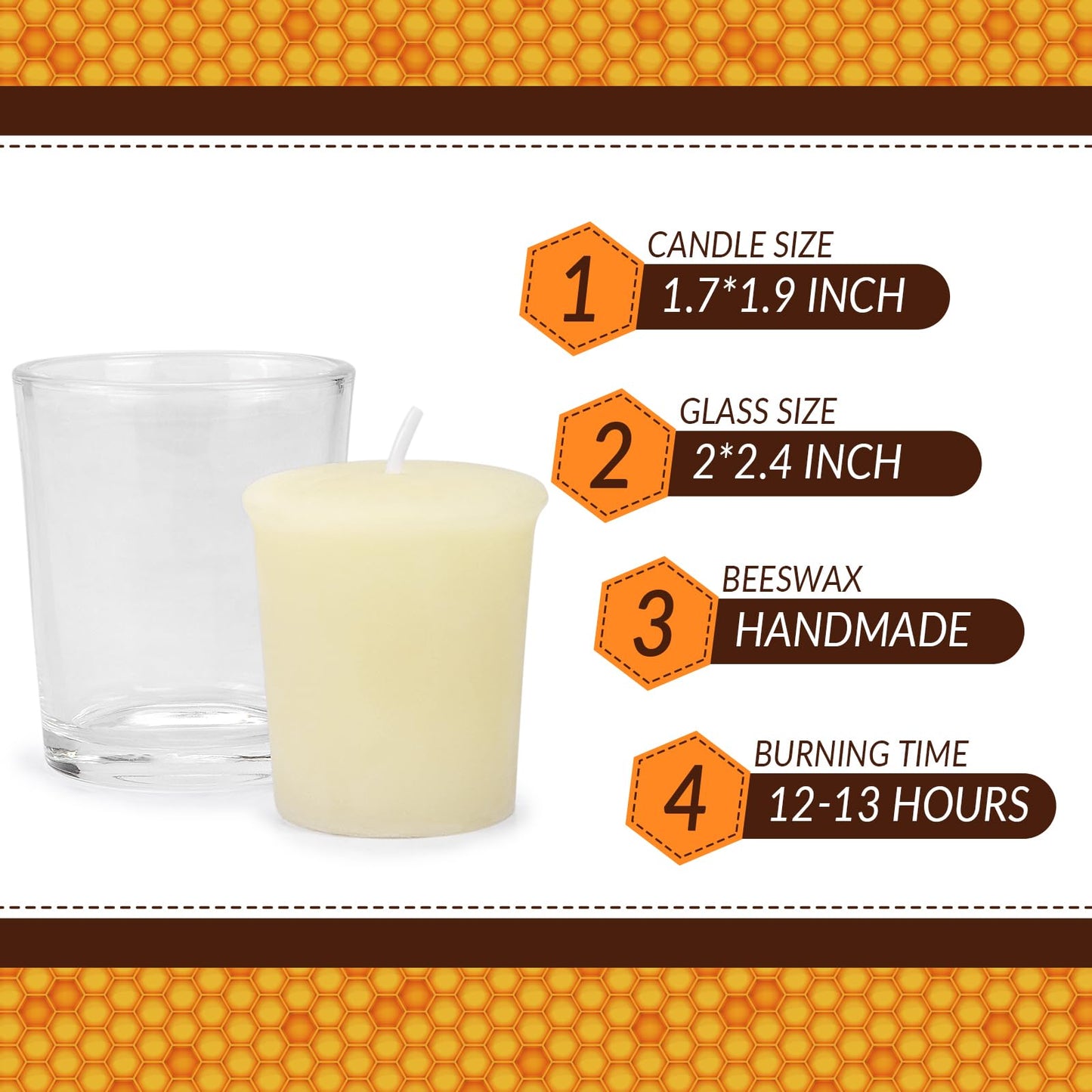 DEYBBY Ivory White Beeswax Votive Candles-6 Pack Natural Votives Set in Glass Jar for Home Room Decor Party Wedding Spa Gift,12 Hours Burn