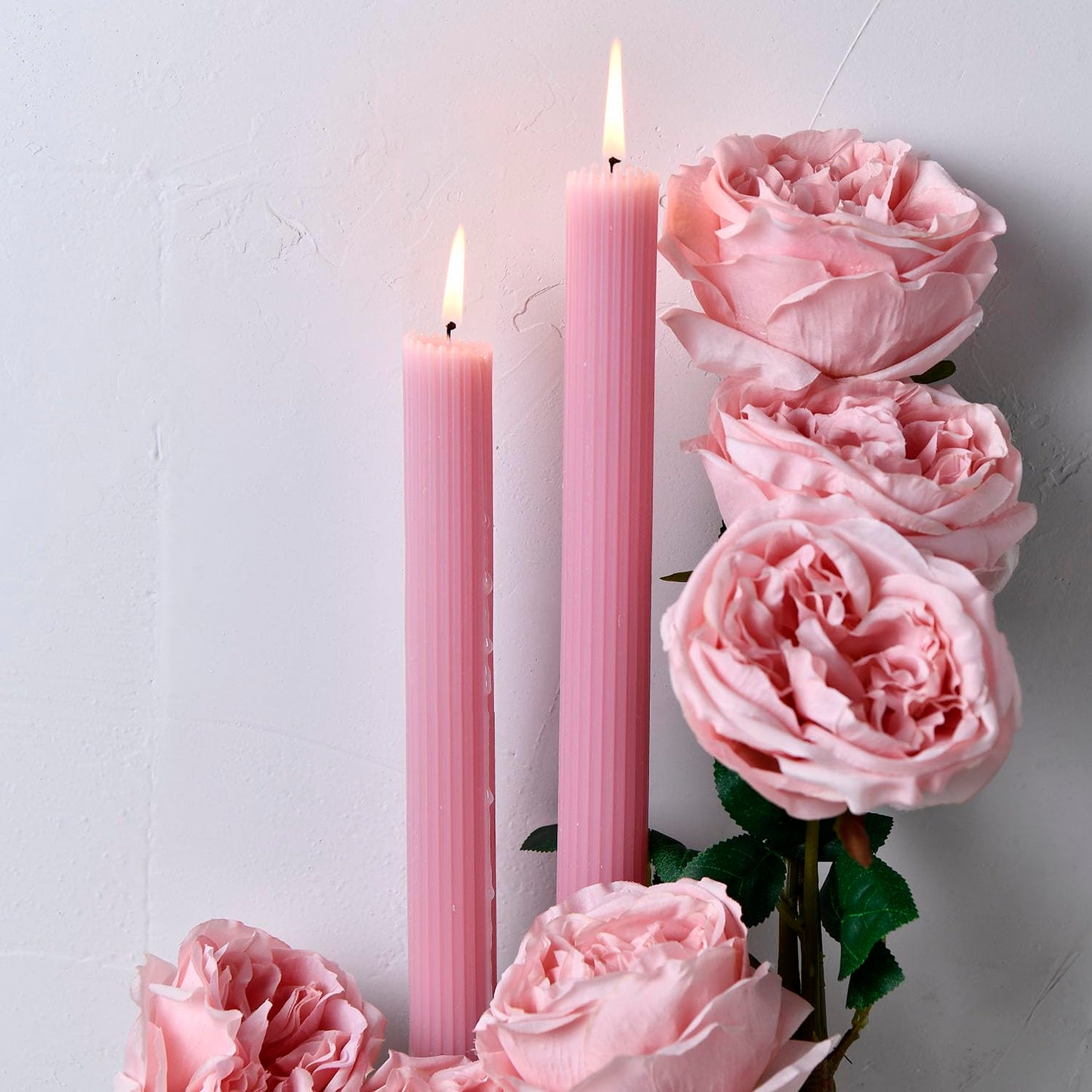 PAMELIFE 2 Pack | 10" Premium Unscented Ribbed Wick Taper Candles, Tall Ribbon Wax Dinner Unscented Modern Home Décor Soy Wax Handmade 12 Hours candlesticks (Baby Pink)