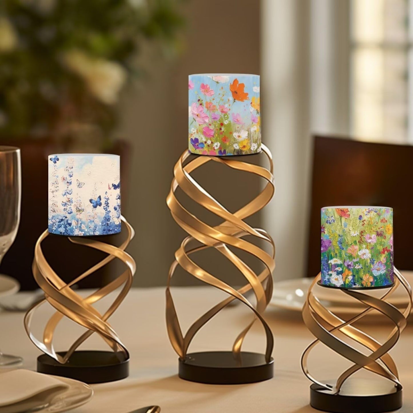 NETILGEN 3 inch Flameless LED Candles with Remote Timer Set of 4 Watercolor Daisy Floral Print Realistic Flickering Flameless Candles with Battery Powered