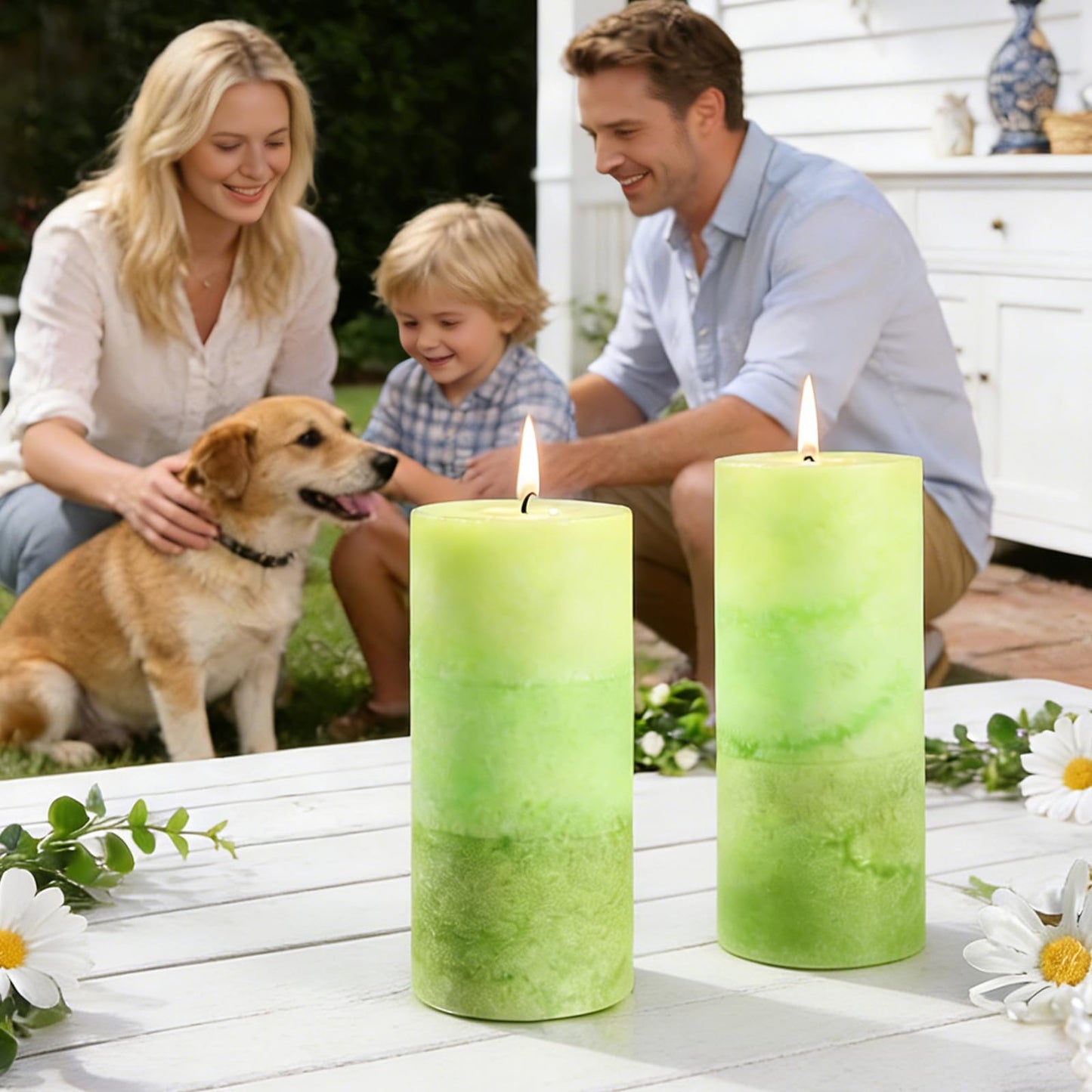 Sage & Citrus Scented Pillar Candles, 2.8x6 Inch Green Pillar Candle Natural Fragrance Candles 210H Long Burning Smokeless Pillar Candle for St. Patrick's Day Home Decor Wedding, 3 Pack