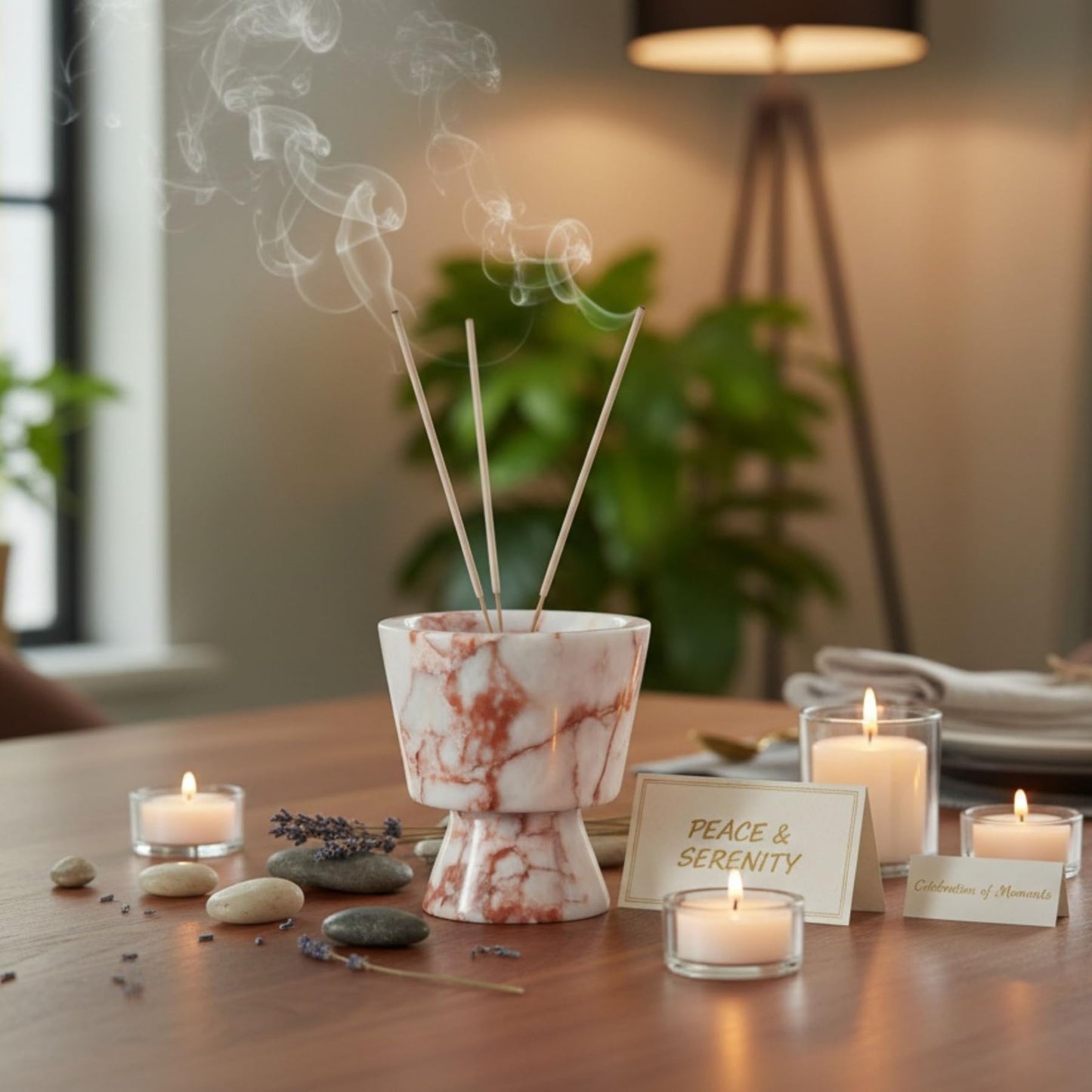 Marble Candle Holder 3’’ Red-White Scented Container Reusable for Home Decor, Meditation, Party or Dining Table Centerpiece