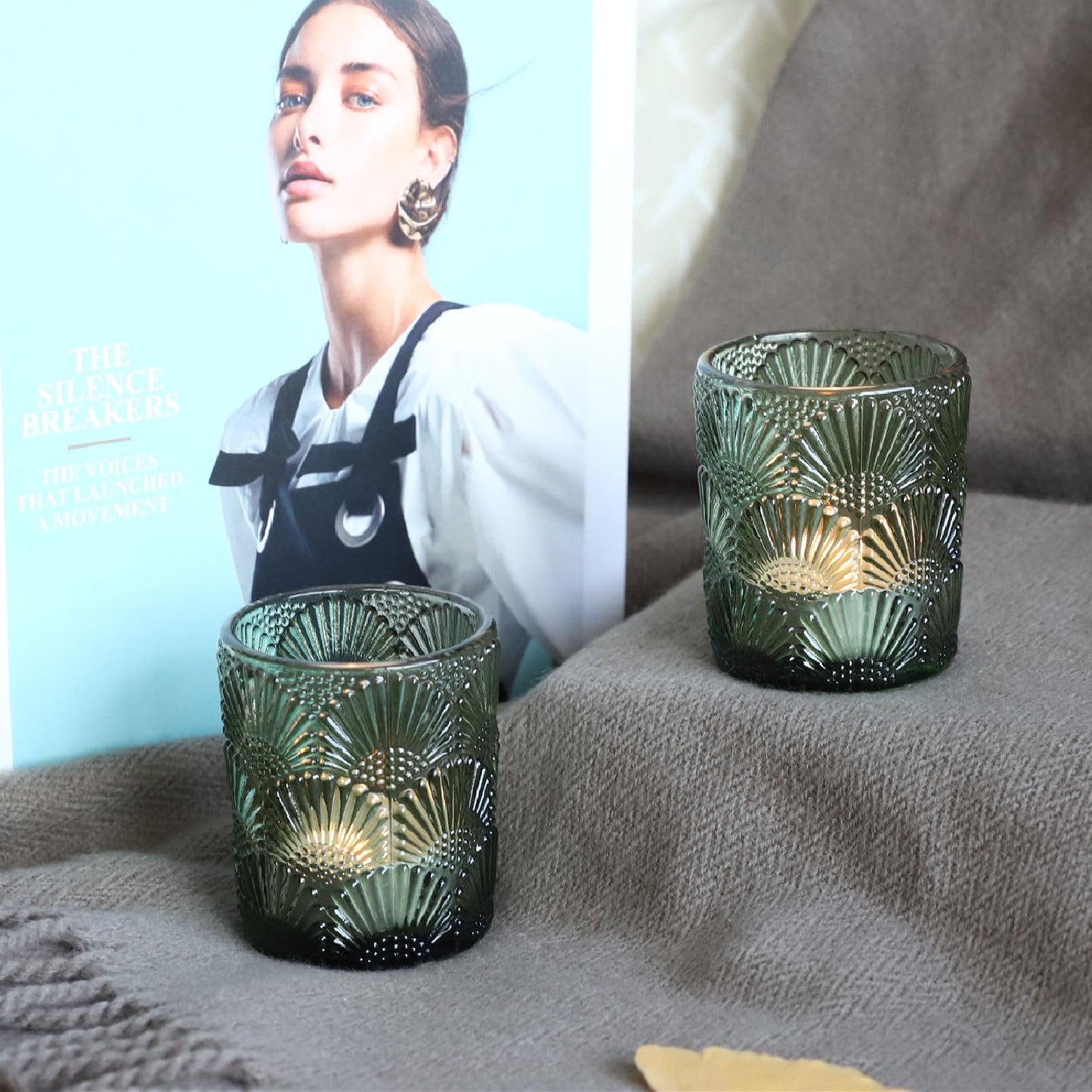 Woho Green Votive Candle Holders Set of 24, Green Glass Tealight Candle Holder for Christmas Party Decor, Tea Light Candle Holder Glass for Wedding Table Lovely Gift