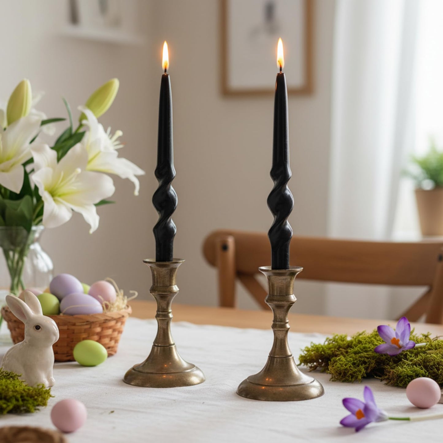 Black Spiral Taper Candles 10 Inch, 2pcs Twisted Candlesticks Dripless Unscented Long Dinner Candles for Wedding Easter Home Decor Romantic Table Setting Housewarming & Mother's Day