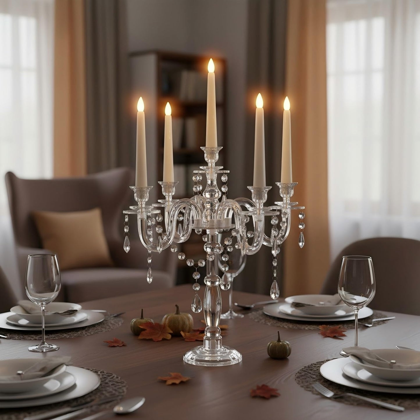 Acrylic Candelabra Centerpieces for Tables, 18.5in Tall 5 Arm Acrylic Candle Holder for Taper LED Candles, Clear Candlestick Holder for Wedding Chandelier Centerpiece Decor Party Event Reception
