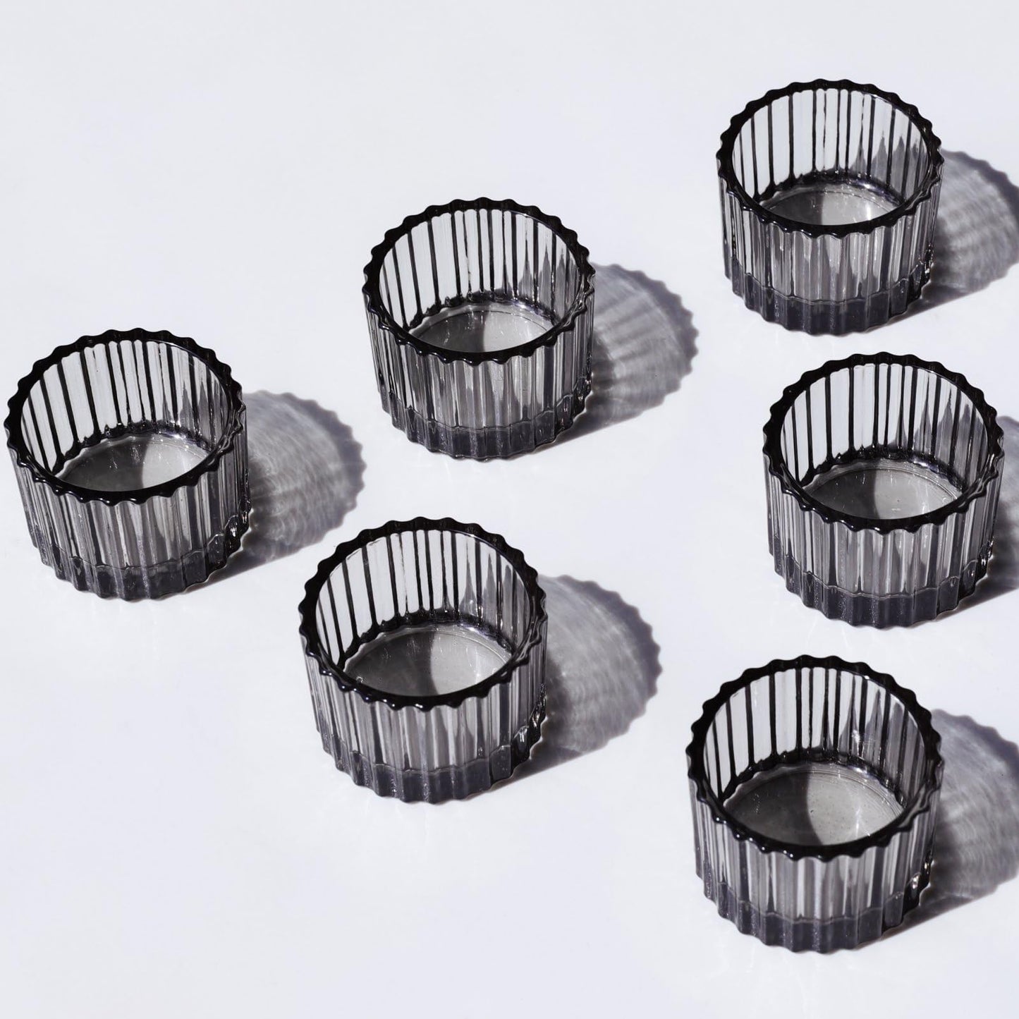 VOHO Classic Grey Tealight Candle Holder for Modern Home Decor, Set of 12 Tea Light Candle Holder Glass Ribbed Gifts for Thanksgiving Holiday, Small Votive Candle Holders for Birthday Themed Party