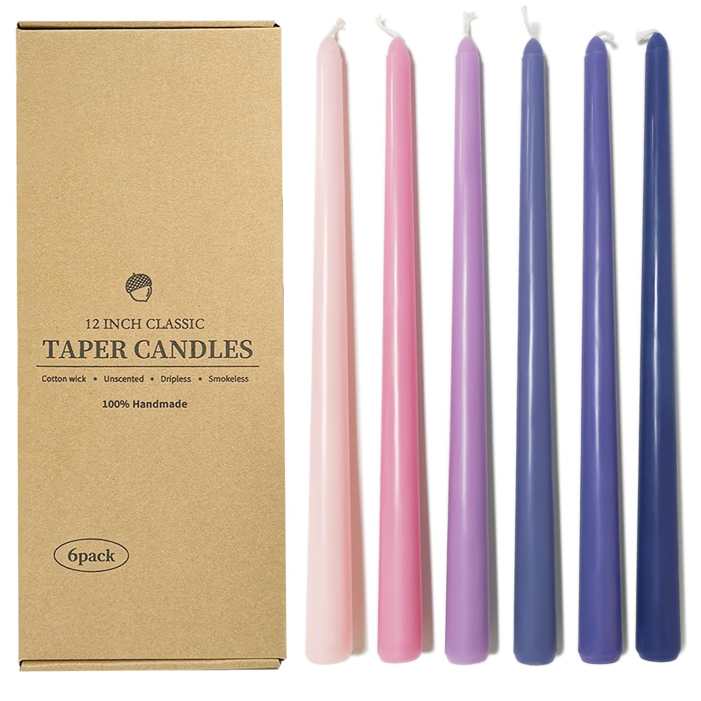 12 Inch Taper Candles 6 Pcs Unscented, Smokeless, Dripless Long Tapered Candlesticks Candles for Christmas Birthday Dinner Wedding Party Home Decor