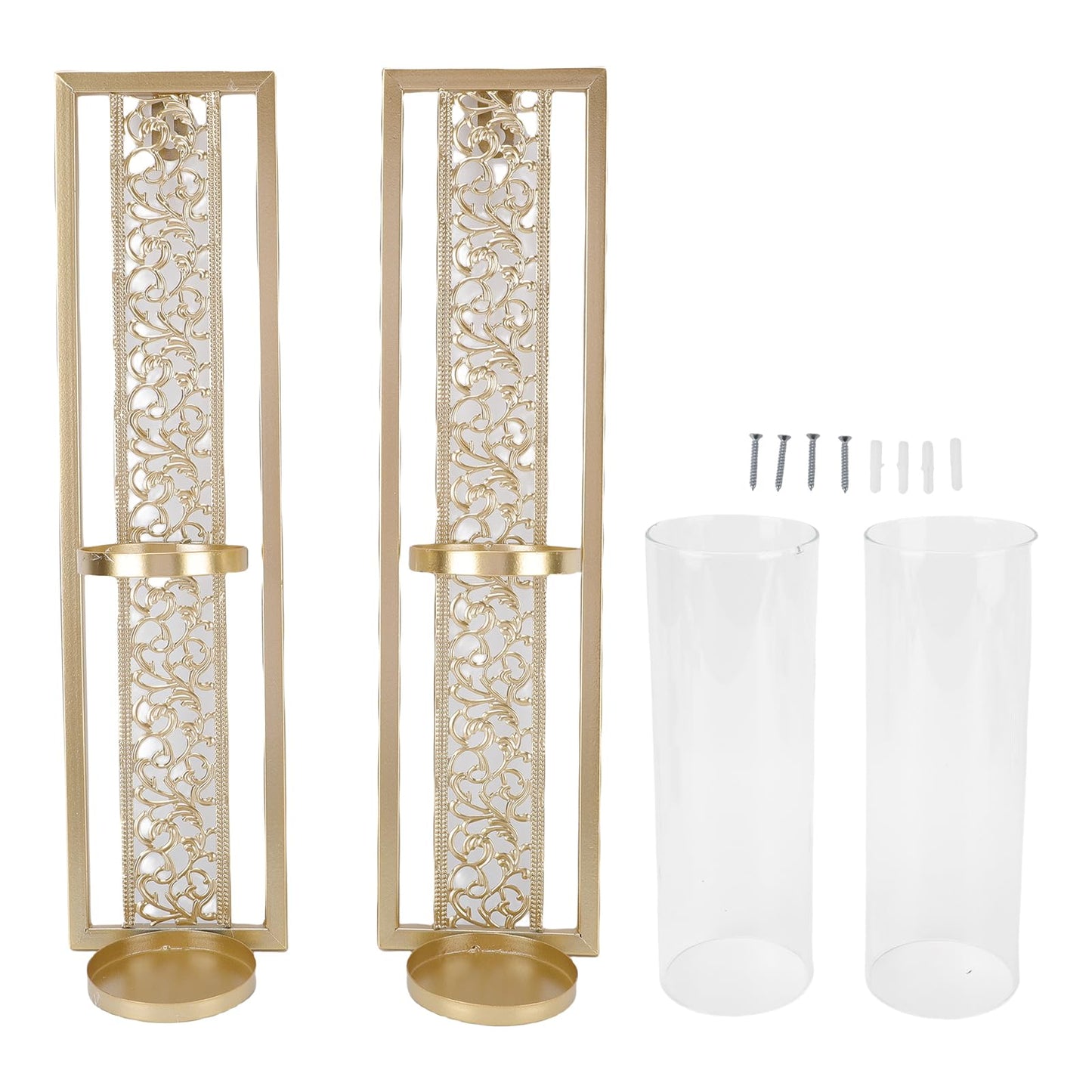 YUEHISY 2pcs Wall Candle Sconces, Wall Mounted Holders with Transparent Glass, Easy Installation, for Living Room Bedroom Bathroom Decor (Gold)