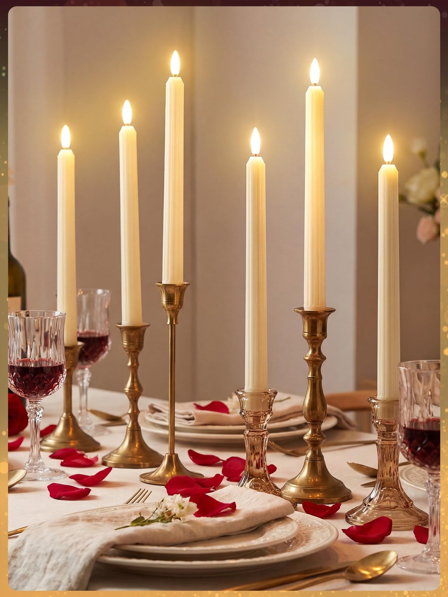 Retisee 50 Pcs 11 Inch Flameless Taper Candles LED Candles Bulk Battery Operated Taper Candle Flickering LED Candlesticks for Valentines Birthday Wedding Party Decor (Roman Style, Ivory)