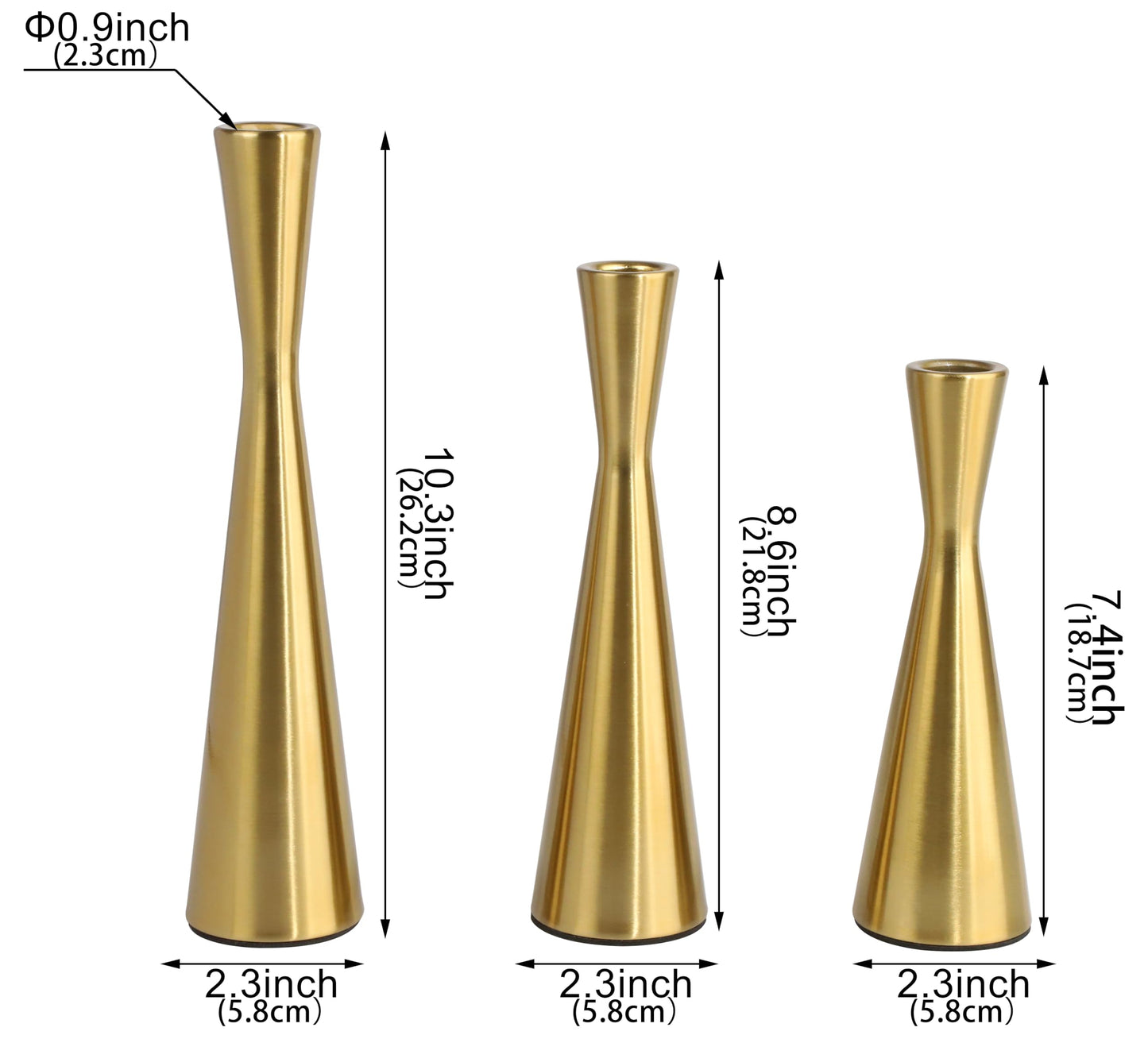 Vixdonos Brass Gold Taper Candle Holders Metal Candlestick Holders Set of 3 Table Mantel Decorative Candle Stand for Dinning,Party，Wedding,Home Decor(Brass Gold)