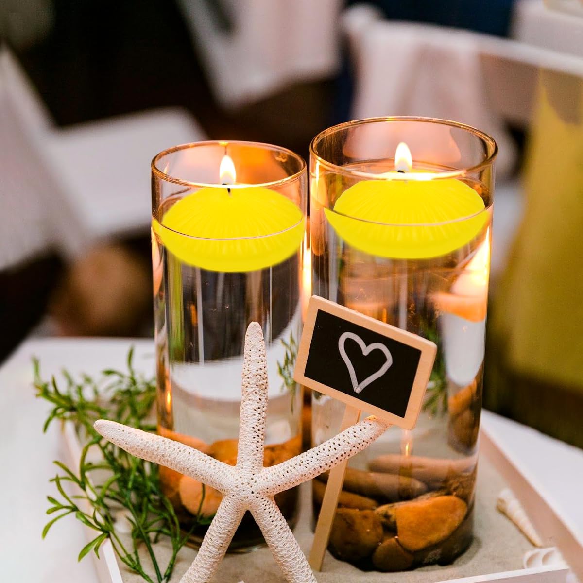 Citronella Floating Candles for Cylinder Vases, 24 Pack 2 Inches Yellow Water Candles for Centerpieces at Wedding Dinner Party Spa Treatments