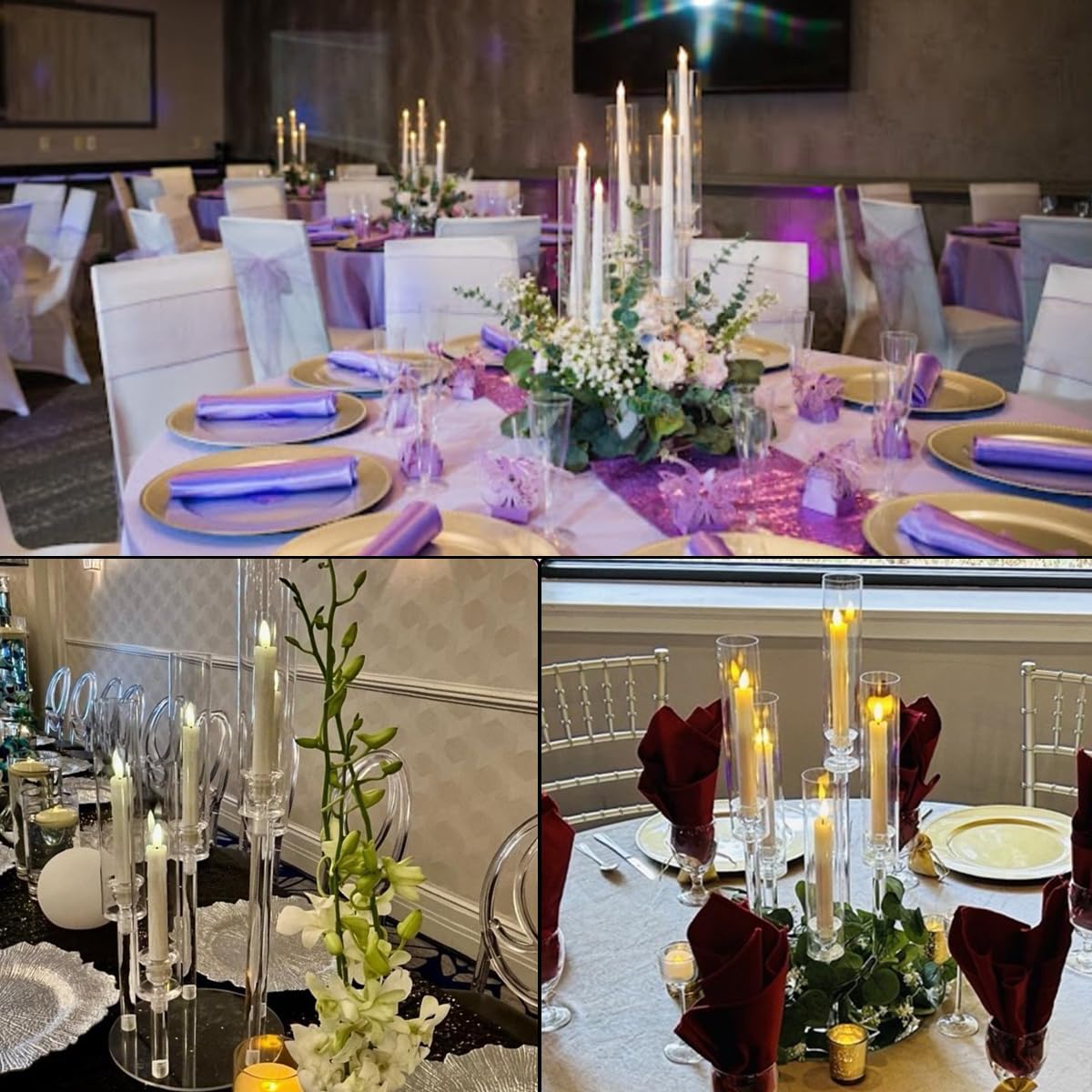 4PCS 5 Arm Acrylic Candelabra for Table Wedding Centerpiece,Crystal Clear Candle Stick Holders Candelabra Centerpiece Stands with Removable Lampshade for Party Easter Baby Shower Fit 0.8 LED Candle