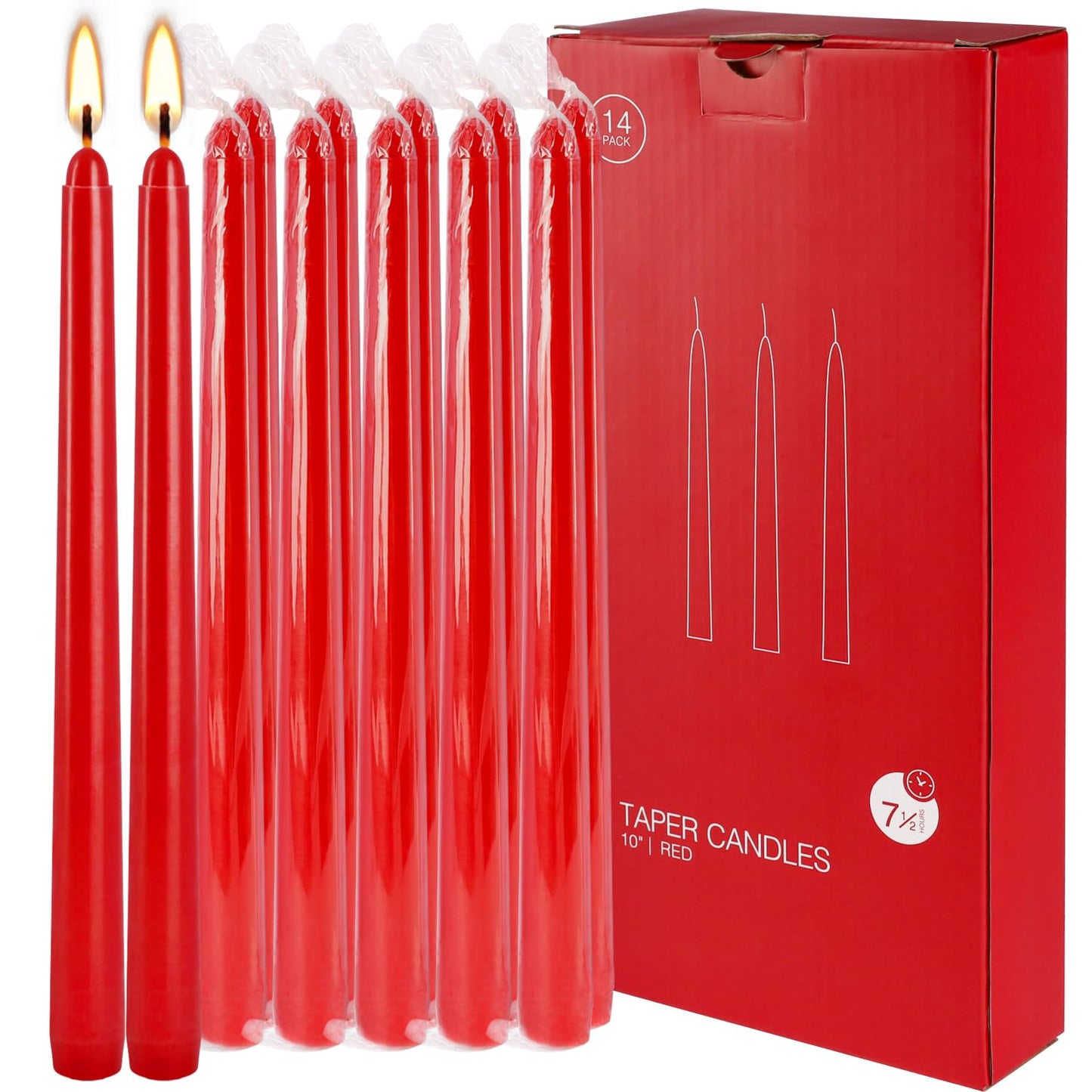 WPONSZU 14 Pack Tall Red Taper Candles 10 Inch Unscented Dripless Candlesticks for Christmas,Valentine's Day,Dinner,Party,Brithday,Wedding and Home Decoration - 8 Hour Burn Time.