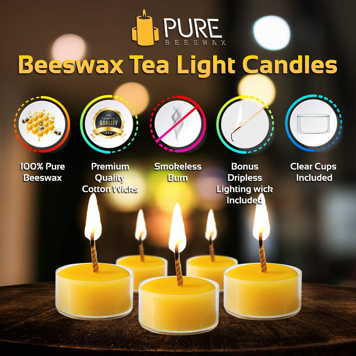 PURE PLANT HOME Honey Scented Beeswax Candles, 100% Pure Natural Refined with Chemical Free Cotton Wick, 10 DRIPLESS Candles, Made in USA