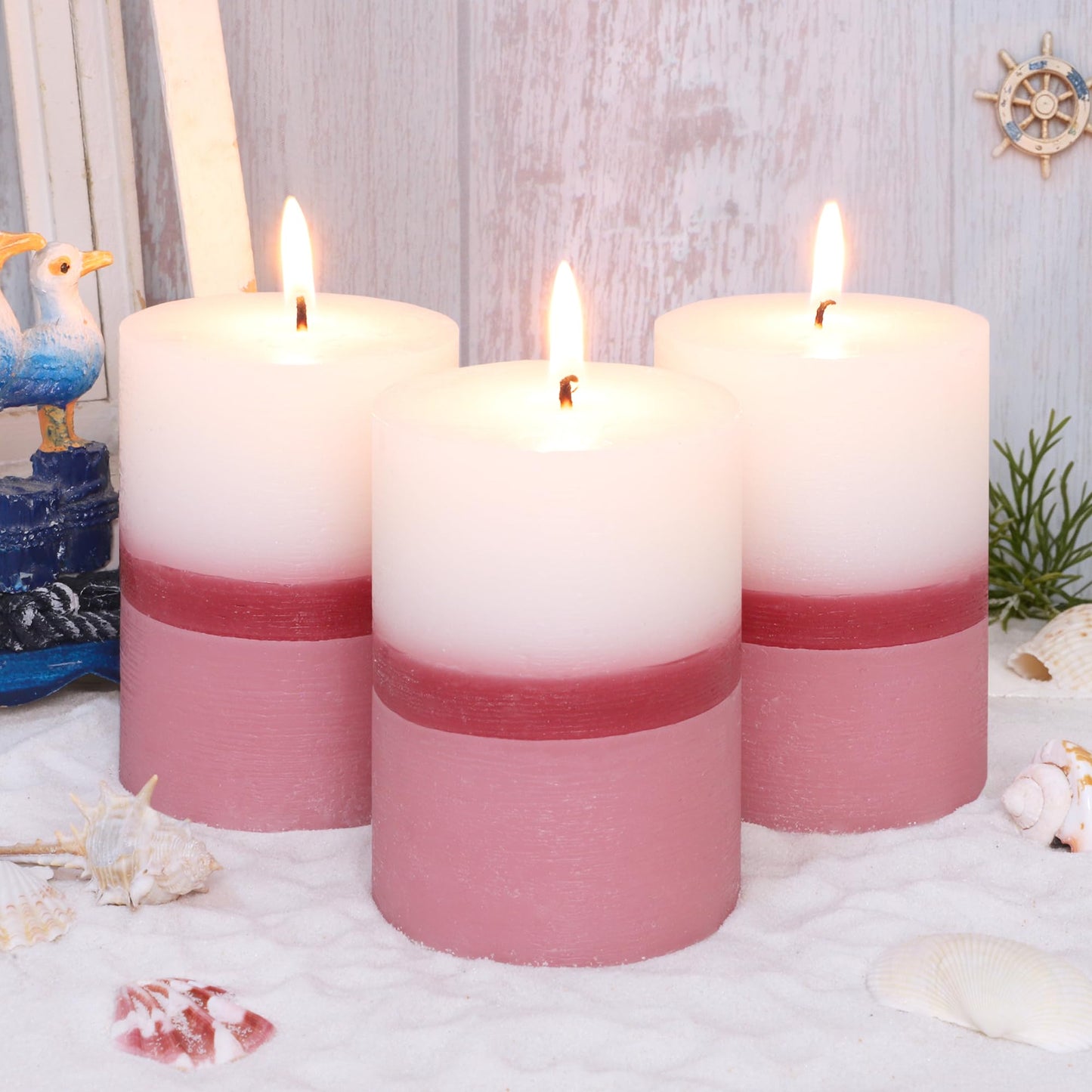 Scented Pillar Candles 3x4 Inch Pink White Ombre Cotton Core Sweet Flower Scented Candles, Set of 3, 50+ Hours Burn Time|1PC Aromatherapy Candle