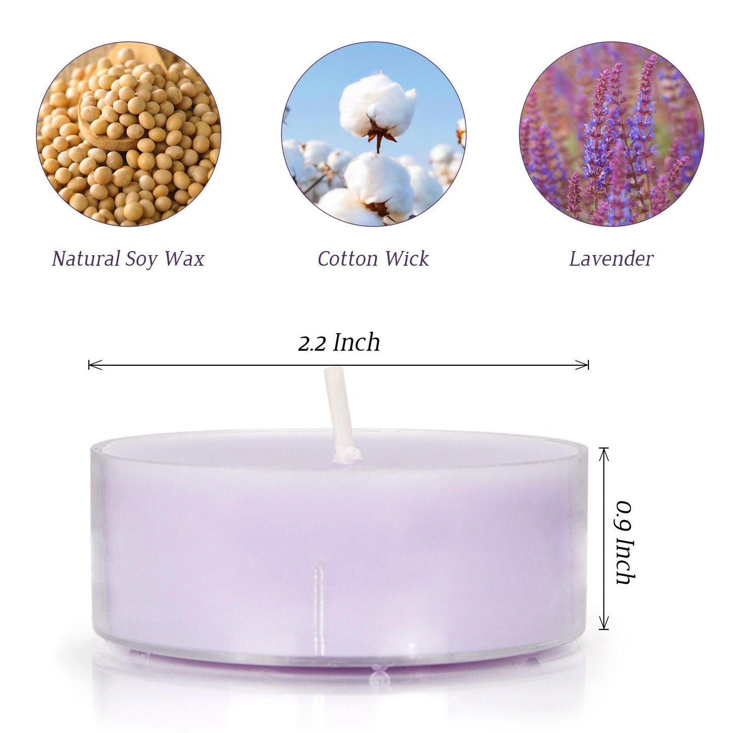 Lavender Scented Tealight Candles, 6 Pcs Natural Soy Tea Lights Candle - 8 Hours Long Burn Time, Extra-Large Smokeless and Clean Burn Tealight Candles for Home Dinner Weddings Party