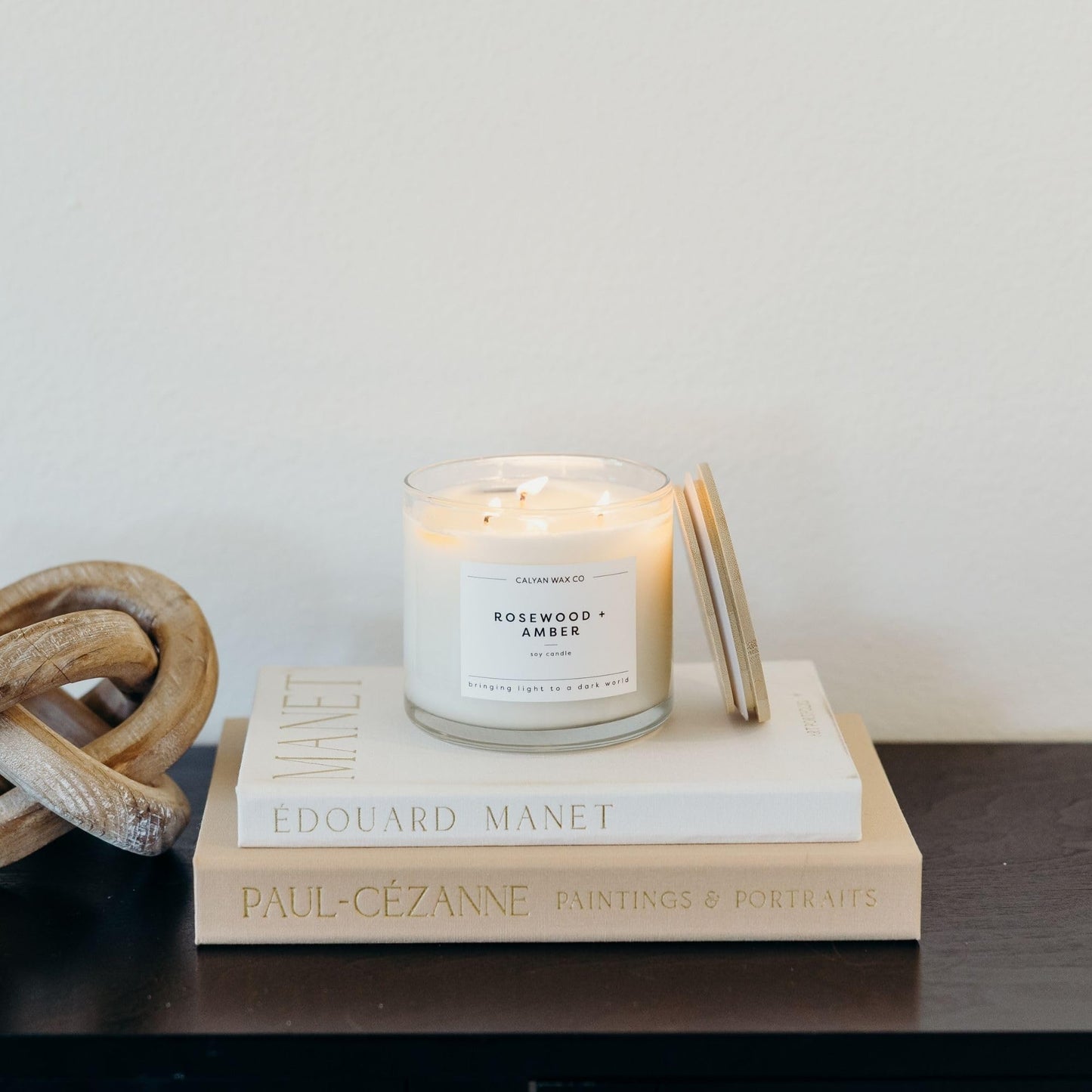 Calyan Wax Co. Rosewood & Amber 3 Wick Scented Candle - 43 Hour Burn - Luxury 3 Wick Soy Candles - Clean Soy Wax Candles - Long Lasting Large Glass Jar Candle for Home - 14.9oz