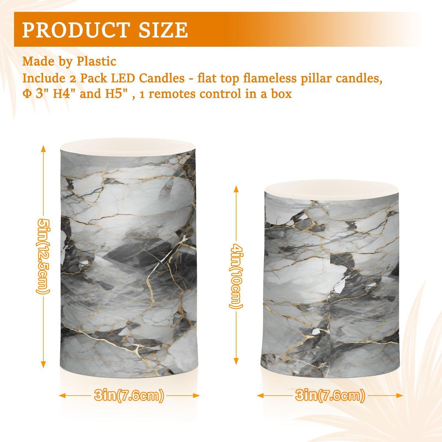 ALAZA Grey Gold Marble Flickering Flameless Candles Battery Operated with Remote Timer,Tea Light Candles LED Pillar Votive Candles Set of 2 for Outdoor