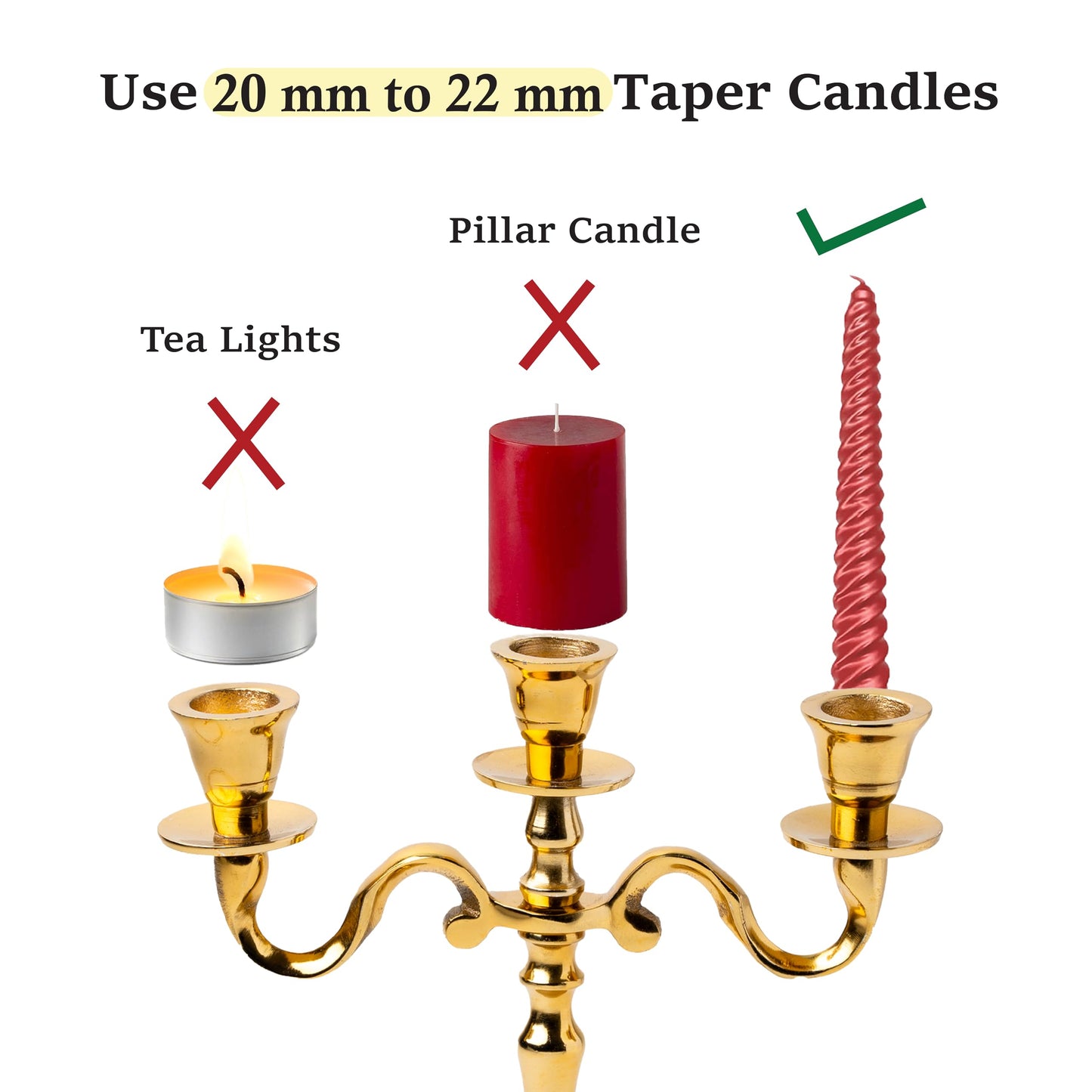 Rely+ 3 Arm Baby Candelabra Gold Glossy 8 Inch Taper Candle Holders Gothic Decorations Candlesticks Holder Home Decor Wedding Parties Centerpiece for Dining Table