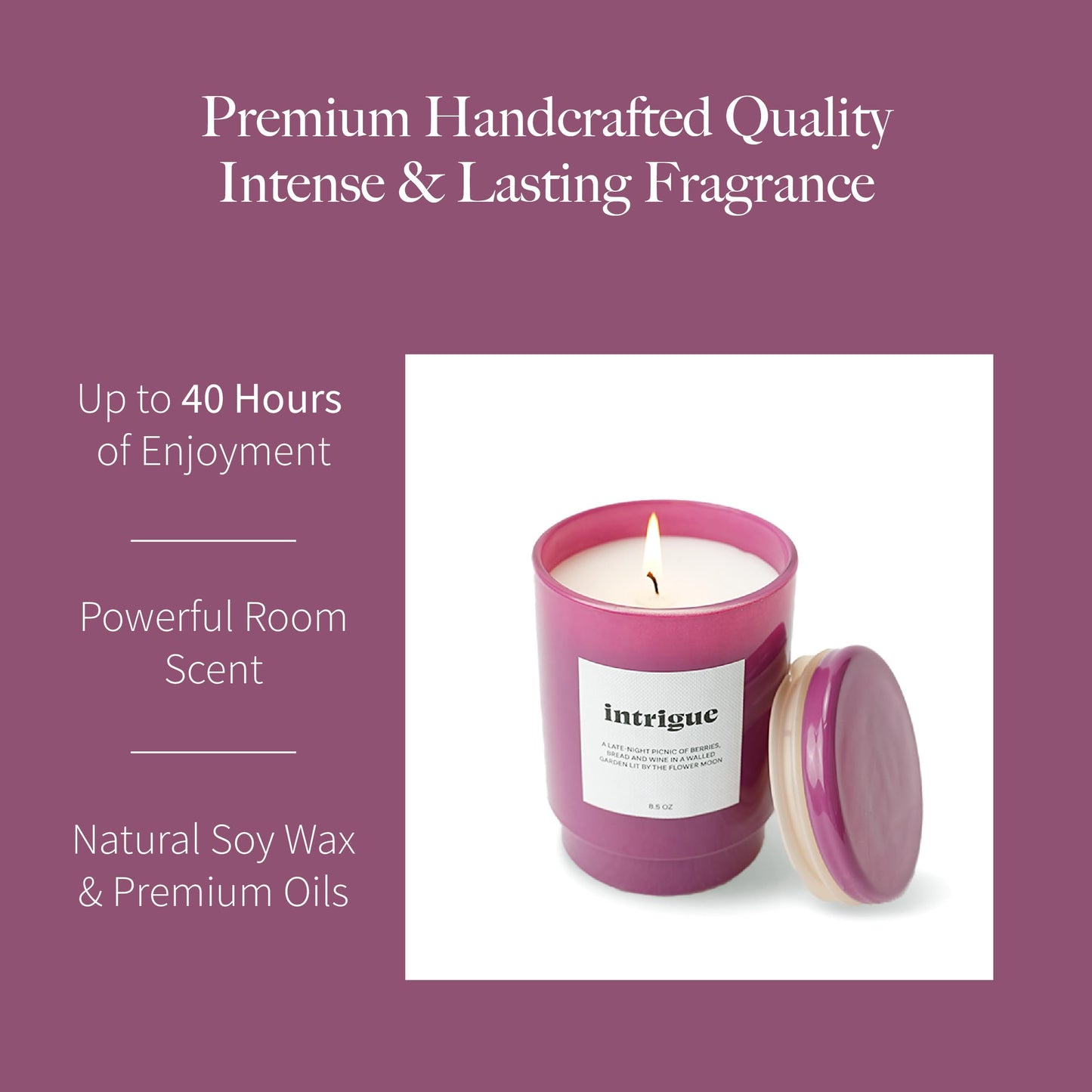 AromaLight 8.5oz with Lid Glass Jar Candle in Plum – Midnight Berry Sandalwood Scent, Intrigue Collection, Luxury Mini Candle
