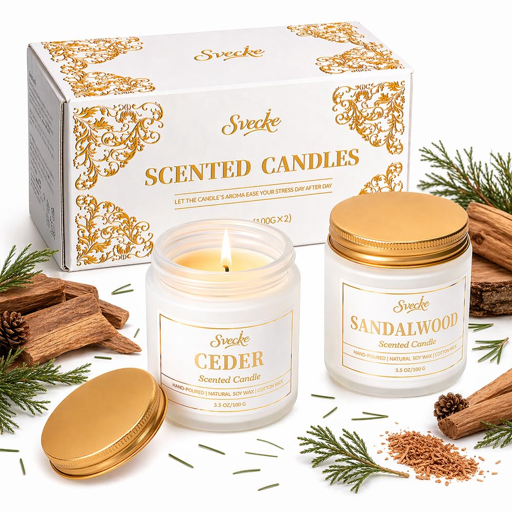 SVECKE Scented Candles Set, 7 oz 2 Pack Soy Wax Jar Candles, Home Aromatherapy Candle Gift Set for Women Men, Candle Gifts for Birthday Housewarming New Home